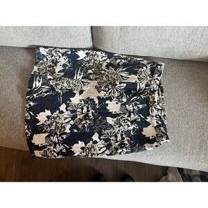 CJ Banks Blue/White/Green Floral A-Line below the Knee Length Skirt Plus 14W Zip